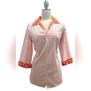 FINLEY SWING - Striped Button-Up Shirt with Orange Accents